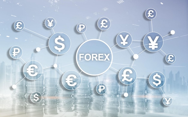 Forex trading devises échange business finance diagrammes dollar euro icônes sur fond flou