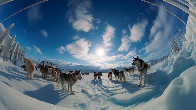 Une formation de chiens de traîneau Un voyage se déroule