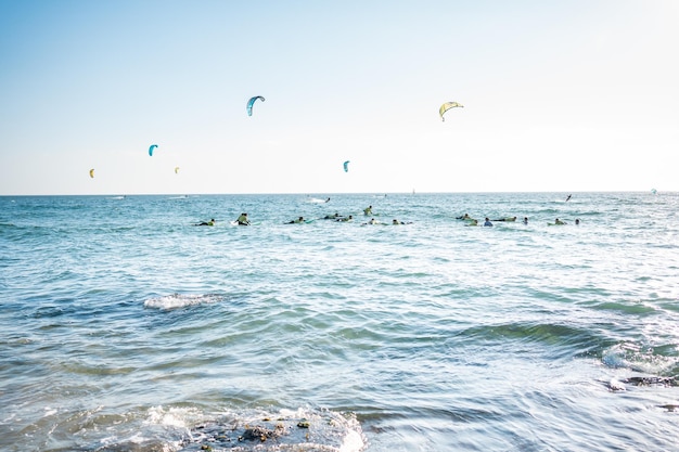 Formation de groupe d'étudiants de planche de surf