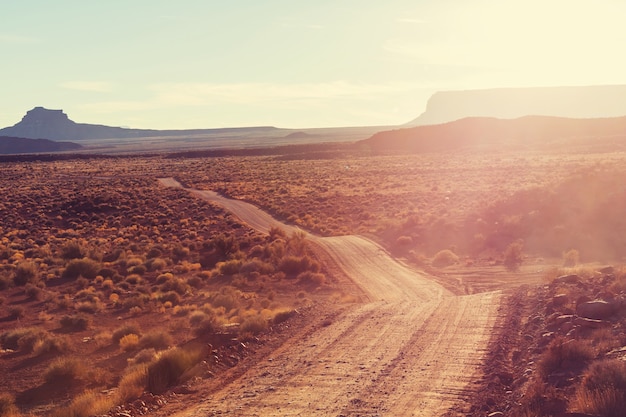 Formation rocheuse de la Vallée des Dieux avec Monument Valley au lever du soleil