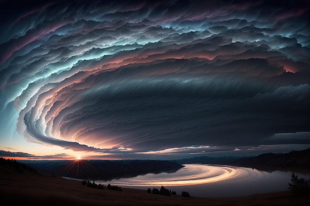 Des formations de nuages dynamiques dansent dans le ciel.