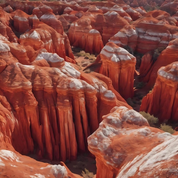 Des formations rocheuses rouges et blanches