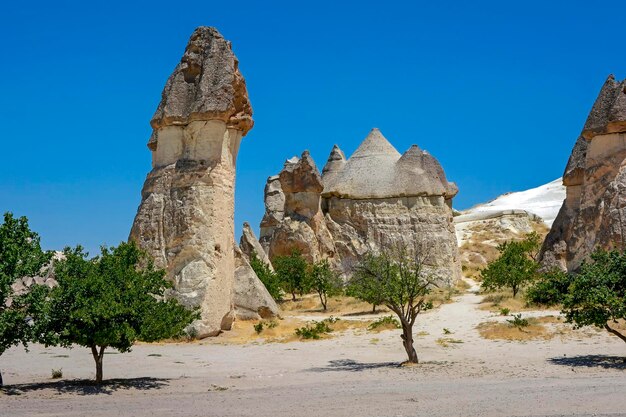 Photo formations rocheuses typiques et habitées dans la région de la cappadocie en turquie