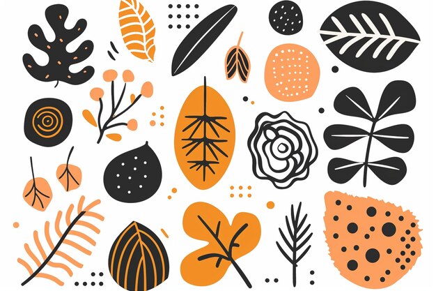 Forme abstraite et feuille boho clipart minimaliste moderne