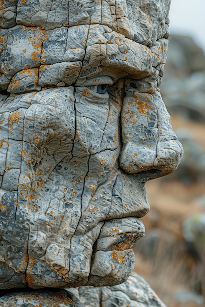 Photo forme abstraite d'un troll avec sa peau roide et pierreuse qui passe dans un paysage naturel accidenté