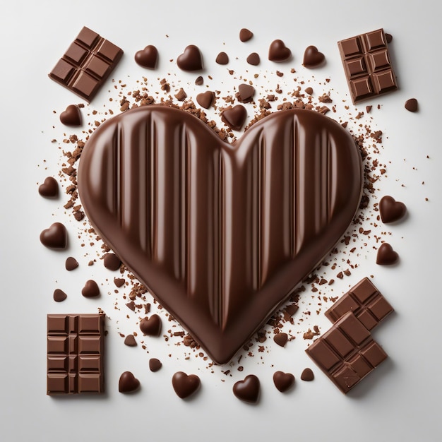 Forme d'amour de barre de chocolat sur fond blanc