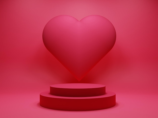 forme d'amour de couleur rouge avec fond de podium pour la saint valentin