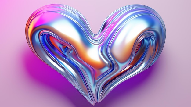 Photo forme d'amour avec surface miroir chromée fluide irisée