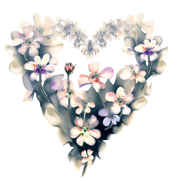 Forme de bordure de fleurs aquarelle d'un coeur