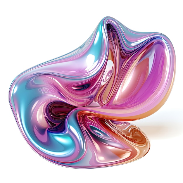 Forme de bulle irisée holographique fluide 3d isolée sur un liquide abstrait blanc amorphe futuriste