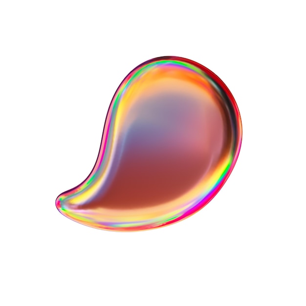 Forme en chrome avec couleurs de gradient rétro rendu 3D isolé sur blanc