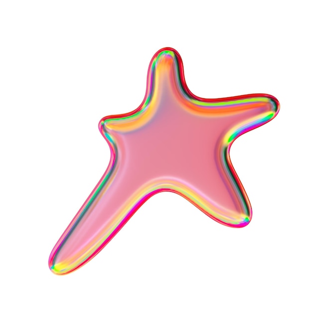 Forme en chrome avec couleurs de gradient rétro rendu 3D isolé sur blanc
