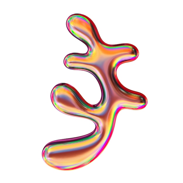Forme en chrome avec couleurs de gradient rétro rendu 3D isolé sur blanc