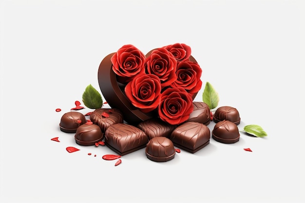 forme de coeur de chocolat avec rose