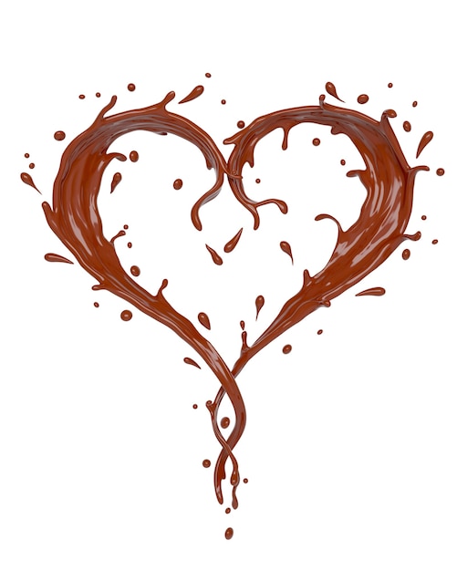 Photo forme de coeur de chocolat splash sur blanc
