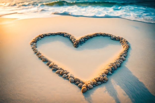 forme de cœur dans le sable avec des pierres sur la plage
