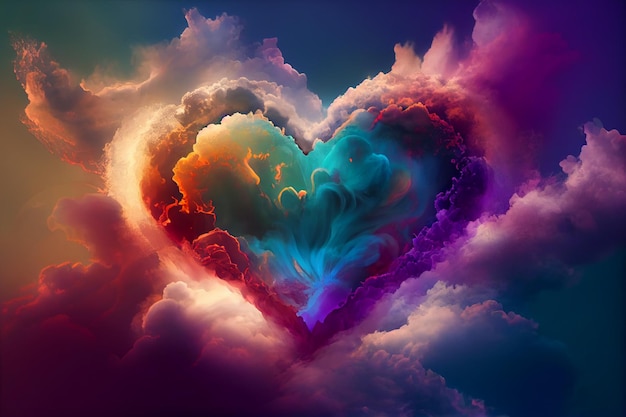Forme de coeur de nuage arc-en-ciel dans l'illustrateur de voeux de la Saint-Valentin