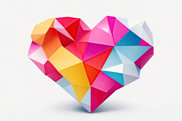 Photo forme de coeur en papier polygonal coloré sur fond blanc ai génératif