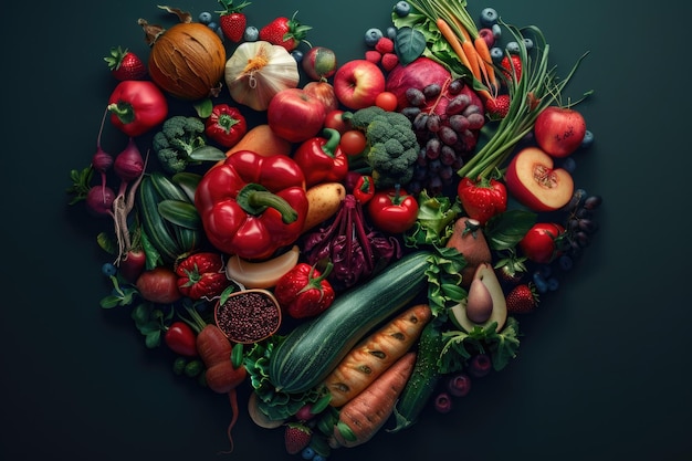 forme de cœur par divers légumes et fruits