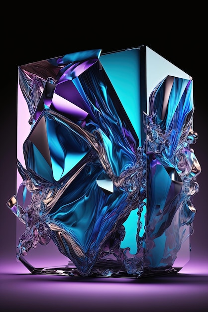 Forme de cristal de verre violet et bleu vibrant Bannière de luxe moderne abstraite