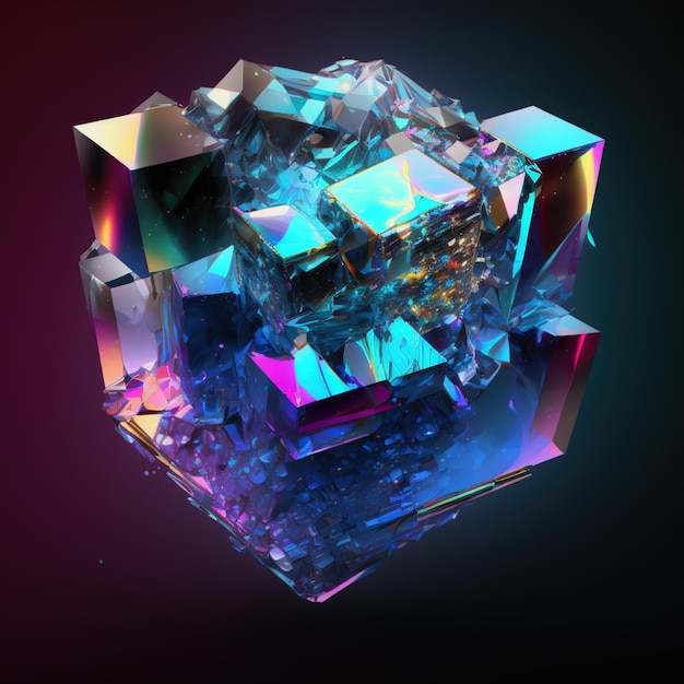 Forme cubique géométrique avec un ravissant spectre de couleurs prismatiques