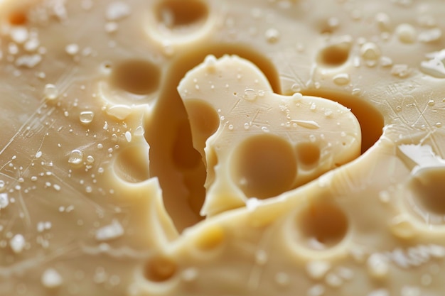 La forme du cœur dans le fromage suisse en gros plan avec l'IA générée