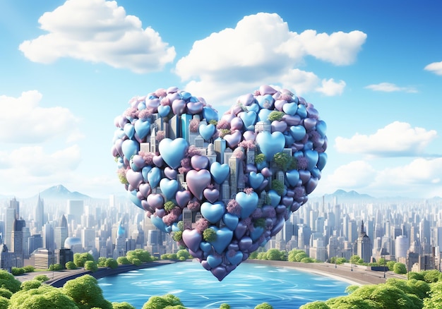 La forme du cœur formée par des cœurs flottant dans le ciel le jour de la Saint-Valentin générée par l'IA