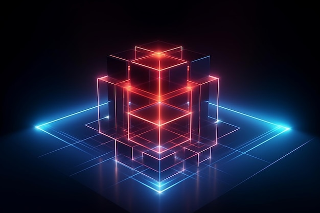 La forme du cube avec la technologie d'éclairage arrière-plan numérique abstrait