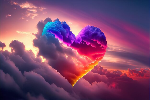 Forme de forme de figure de coeur de nuage dans le ton de couleur violet foncé pastel doux AI