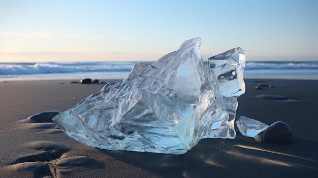 Forme de glace sculpturale sur la plage Vray Tracing Sculptures organiques Résolution 8k