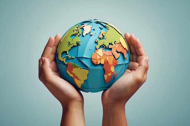 La forme d'un globe terrestre en papier dans les mains