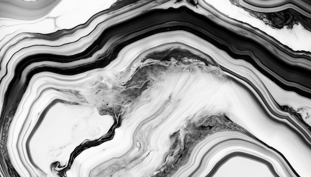 Forme de marbre noir blanc motif abstrait fond d'encre mélangeant des niveaux de gris argent Vintage courbe T