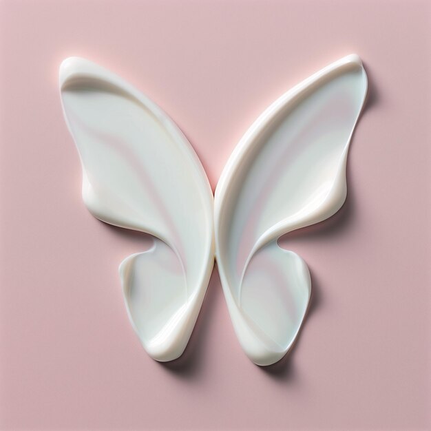 forme de papillon minimale créée avec une substance blanche crémeuse sur un fond rose