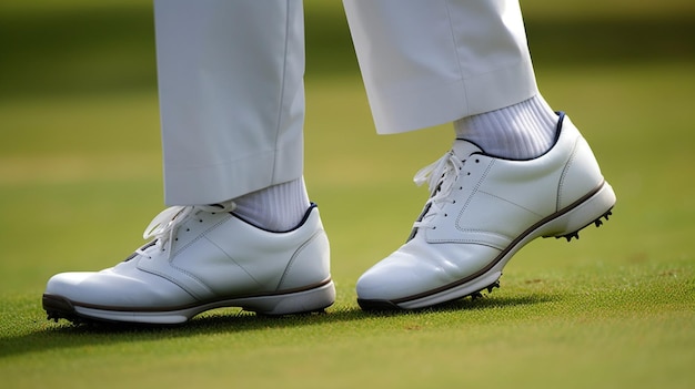 Forme parfaite Un gros plan des jambes des golfeurs lors d'un swing