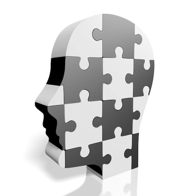 Photo forme de tête humaine faite avec des pièces de puzzle illustration 3d