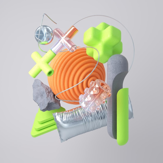 Des formes 3D aléatoires, une composition colorée moderne, une illustration de rendu 3D.