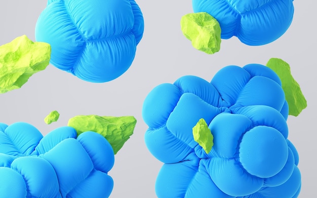 Des formes 3D gonflées avec des pierres, une composition colorée, une illustration de rendu 3D.