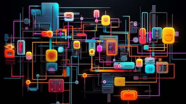 Photo formes abstraites futuristes générées par ordinateur au néon