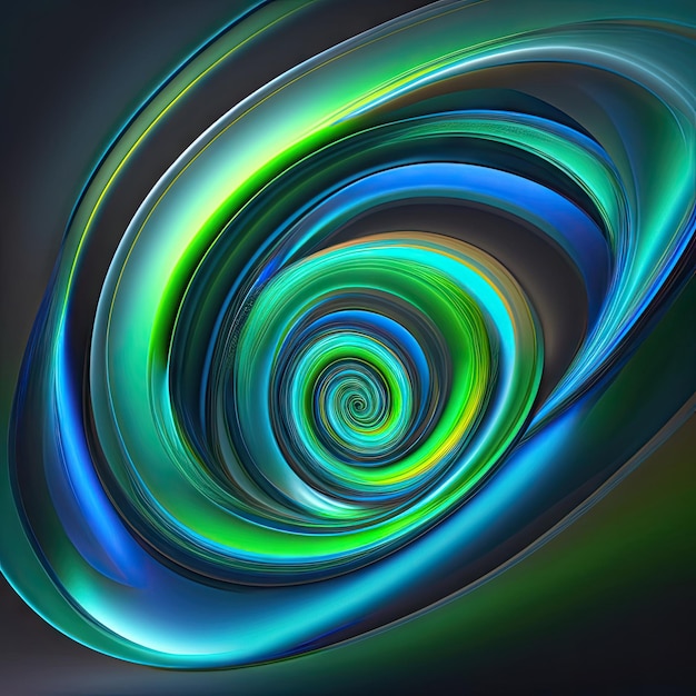 Formes abstraites de tourbillon bleu et vert brillant Fond de formes fractales fantastiques Art génératif