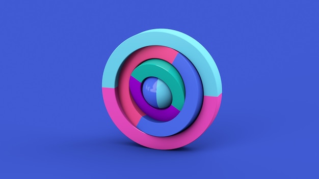 Formes de cercle coloré et boule. Fond bleu. Illustration abstraite, rendu 3d.