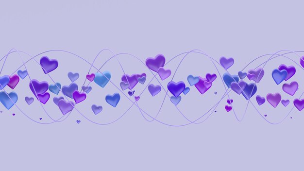 Photo formes de coeur bleu et violet. concept de la saint-valentin. illustration abstraite, rendu 3d.