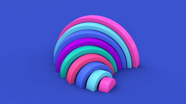 Formes colorées en demi-cercle. Fond bleu. Illustration abstraite, rendu 3d.