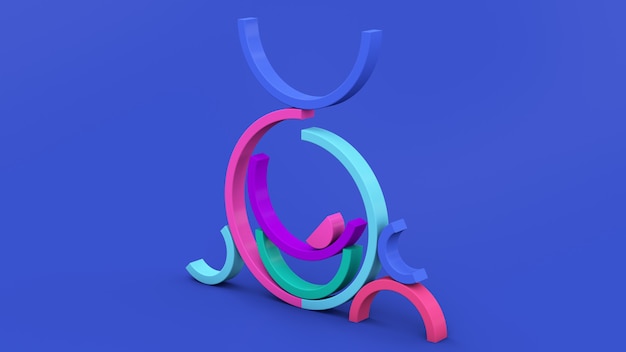 Formes colorées en demi-cercle. Fond bleu. Illustration abstraite, rendu 3d.