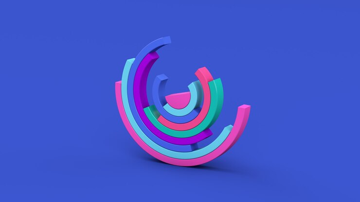 Photo formes de demi-cercle lumineux fond bleu abstract illustration 3d render