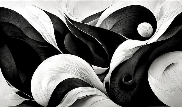 Formes dynamiques abstraites modernes fond noir et blanc avec texture de papier granuleux Art numérique