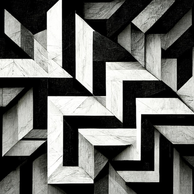 Formes dynamiques abstraites modernes fond noir et blanc avec texture de papier granuleux Art numérique
