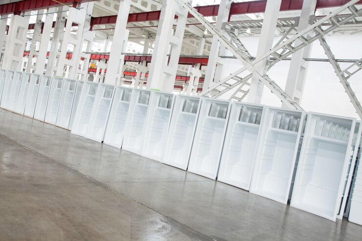 Photo formes finies de pièces de réfrigérateurs en usine