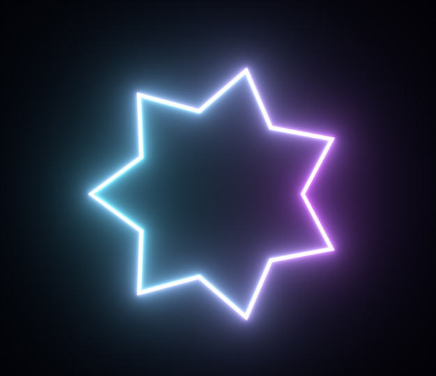 Formes géométriques lumineuses de cadre d'étoile au néon brillant d rendu