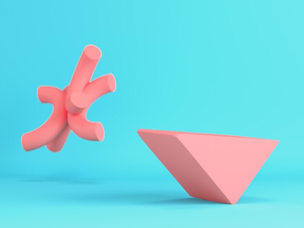 Photo des formes géométriques roses abstraites pour l'affichage d'un produit sur un fond bleu vif dans des couleurs pastel minimalisme concept rendu 3d