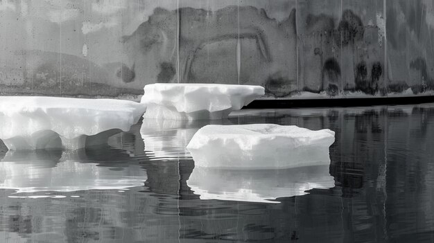 Des formes de glace interconnectées flottant au-dessus d'un bassin d'eau réfléchissant illustration générée par l'IA